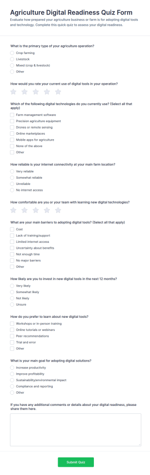 Agriculture Digital Readiness Quiz Form Template