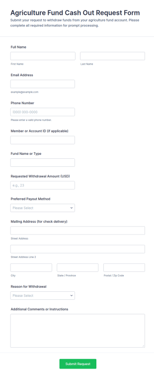 Agriculture Fund Cash Out Request Form Template