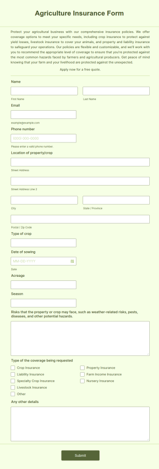 Agriculture Insurance Form Template