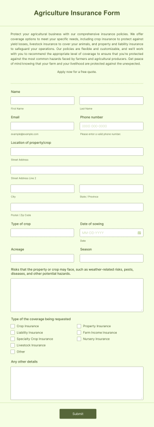 Agriculture Insurance Form Template