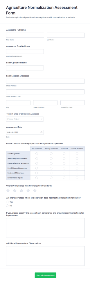 Agriculture Normalization Assessment Form Template