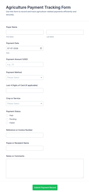 Agriculture Payment Tracking Form Template