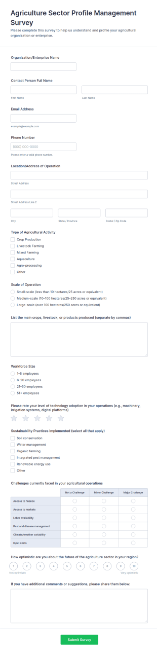 Agriculture Sector Profile Management Survey Form Template