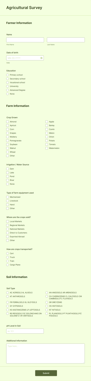Agriculture Survey Form Template