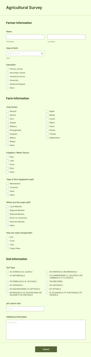 Agriculture Survey Form Template