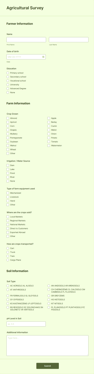 Agriculture Survey Form Template