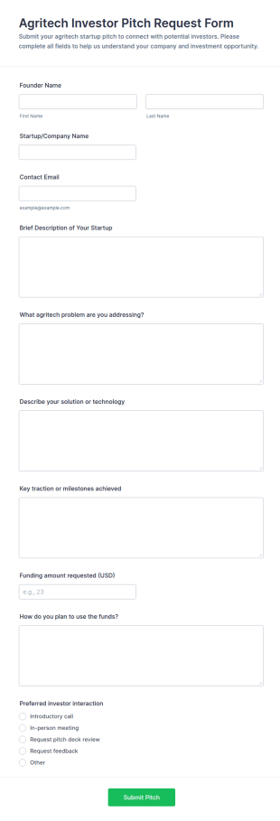 Agritech Investor Pitch Request Form Template