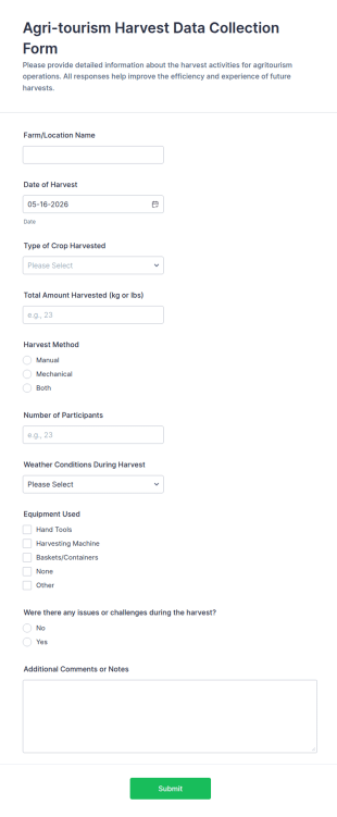 Agritourism Harvest Data Collection Form Template