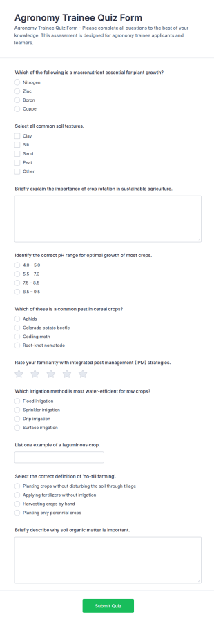 Agronomy Trainee Quiz Form Template