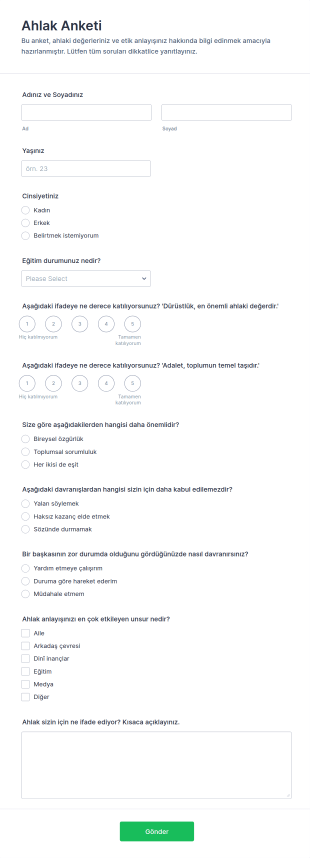 Ahlak Anketi Form Şablonu