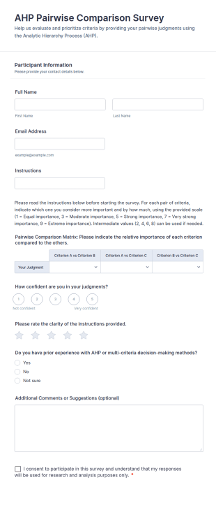AHP Pairwise Comparison Survey Form Template
