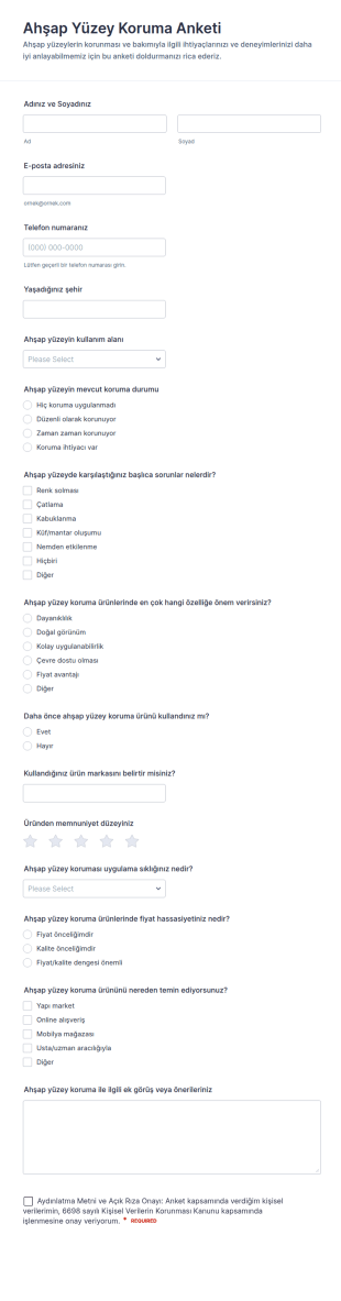 Ahşap Yüzey Koruma Anketi Form Şablonu