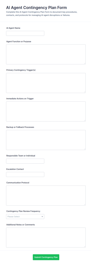 AI Agent Contingency Plan Checklist Form Template