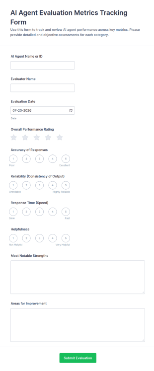 AI Agent Evaluation Metrics Tracking Form Template