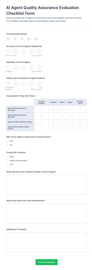 AI Agent Quality Assurance Evaluation Checklist Form Template