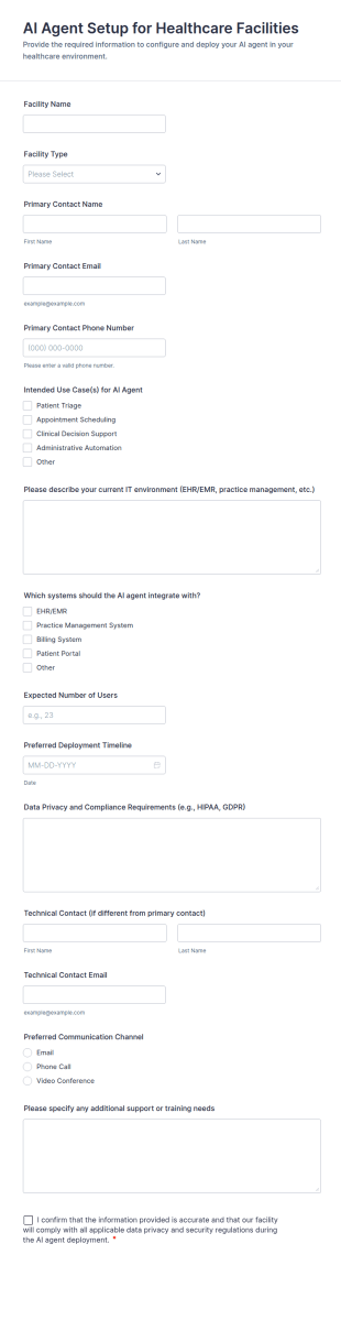 AI Agent Setup For Healthcare Facilities Form Template
