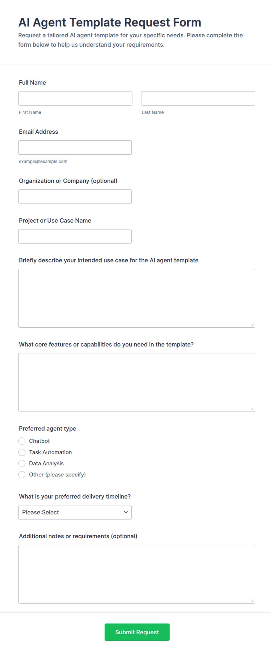AI Agent Template Request Form | Jotform