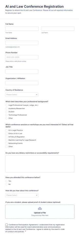 AI And Law Conference Registration Form Template