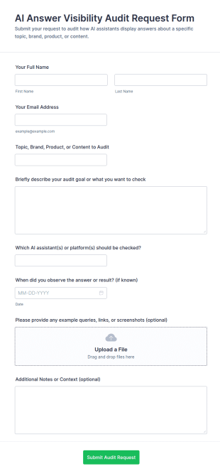 AI Answer Visibility Audit Request Form Template