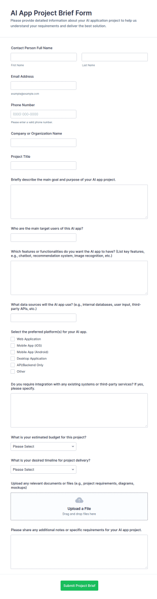AI App Project Brief Form Template