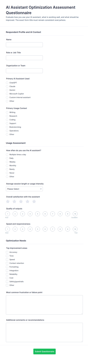 AI Assistant Optimization Assessment Form Template