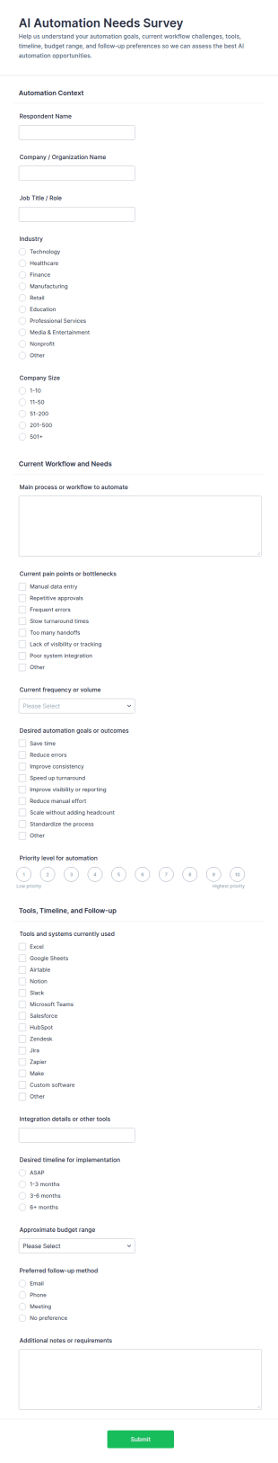 AI Automation Needs Survey Form Template