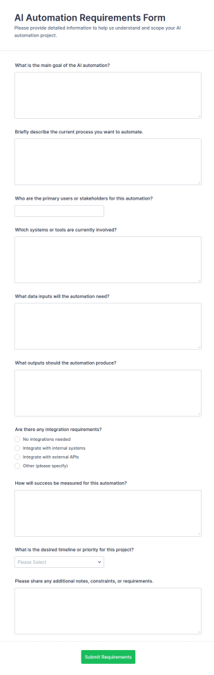 AI Automation Requirements Form Template