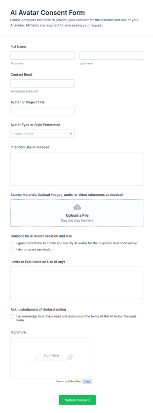 AI Avatar Consent Form Template
