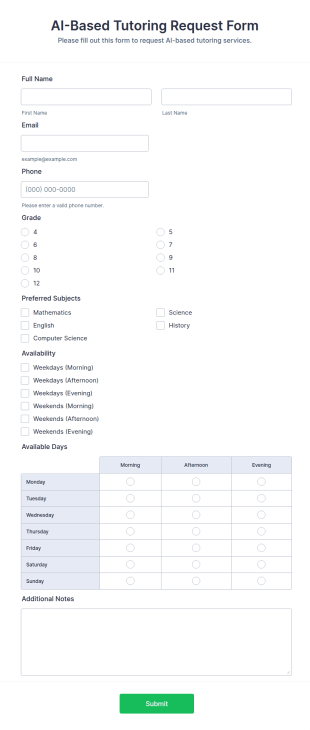 AI Based Tutoring Request Form Template