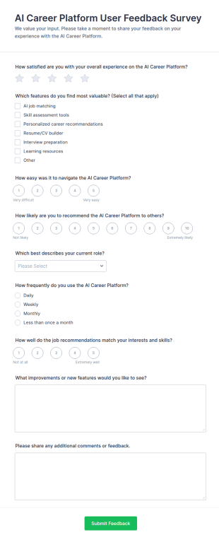 AI Career Platform User Feedback Survey Form Template