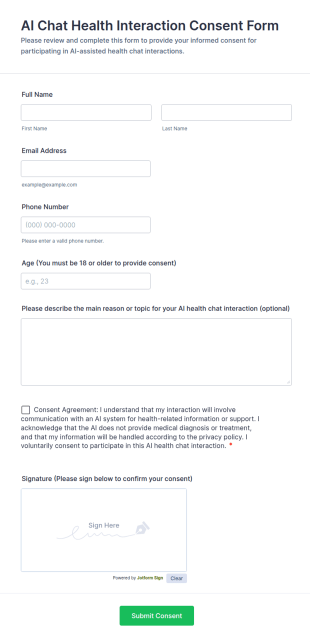 AI Chat Health Interaction Consent Form Template