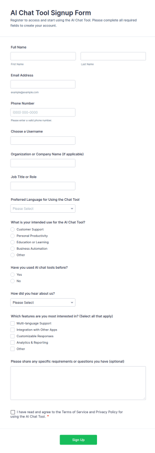 AI Chat Tool Signup Form Template