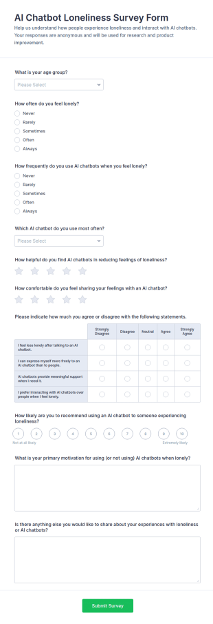 AI Chatbot Loneliness Survey Form Template