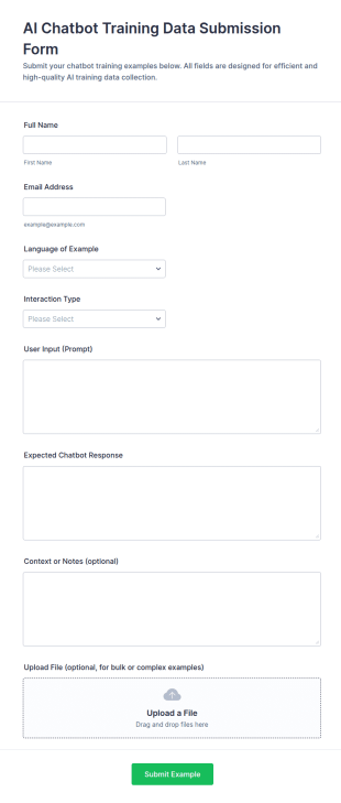AI Chatbot Training Data Submission Form Template