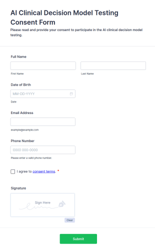 AI Clinical Decision Model Testing Consent Form Template