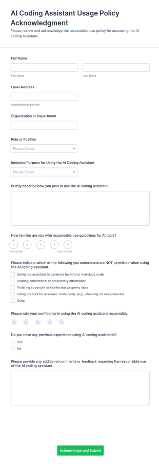 AI Coding Assistant Usage Policy Acknowledgment Form Template