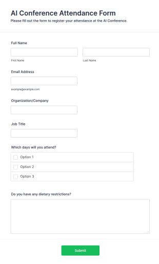 AI Conference Attendance Form Template