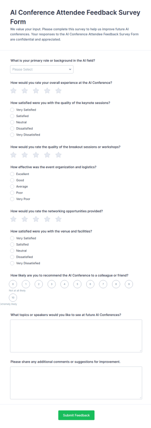 AI Conference Attendee Feedback Survey Form Template