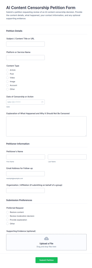 AI Content Censorship Petition Form Template