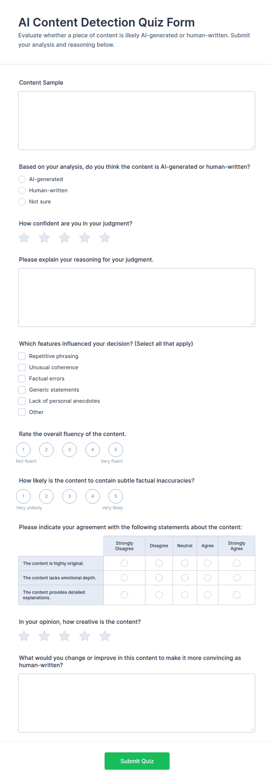 AI Content Detection Quiz Form Template | Jotform