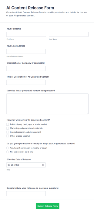 AI Content Release Form Template