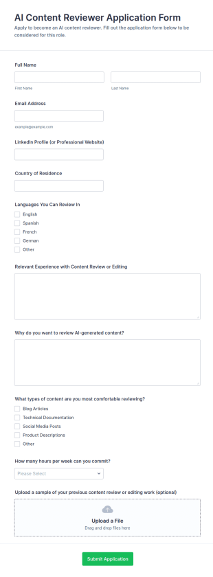 AI Content Reviewer Application Form Template