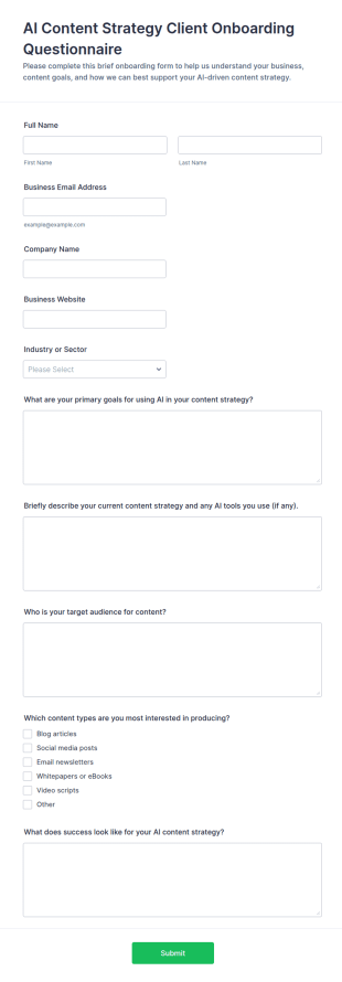 AI Content Strategy Client Onboarding Questionnaire Form Template