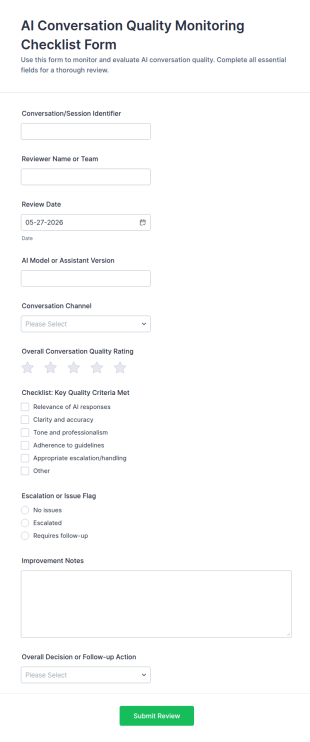 AI Conversation Quality Monitoring Checklist Form Template