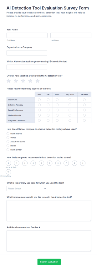 AI Detection Tool Evaluation Survey Form Template