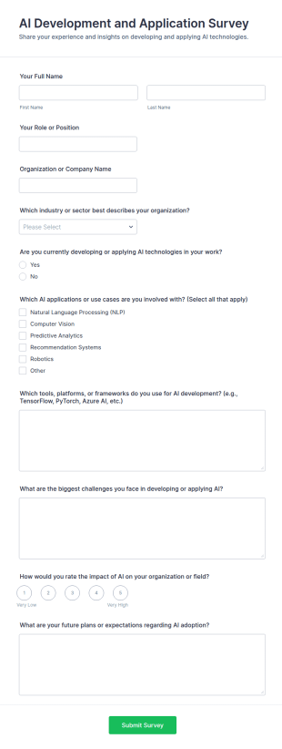 AI Development And Application Survey Form Template