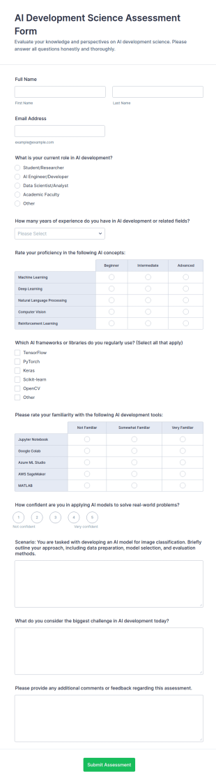 AI Development Science Assessment Form Template