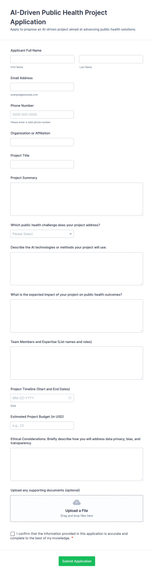 AI Driven Public Health Project Application Form Template