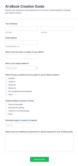 AI EBook Creation Guide Form Template