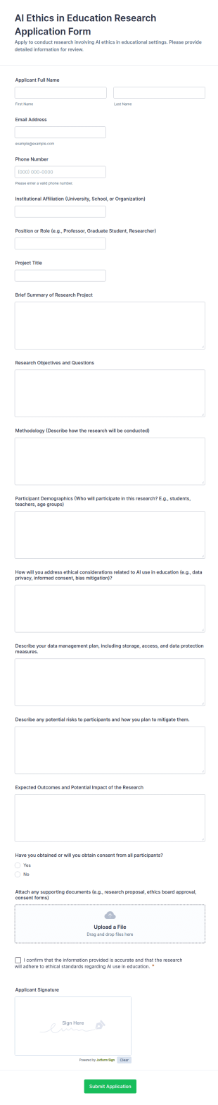 AI Ethics In Education Research Application Form Template